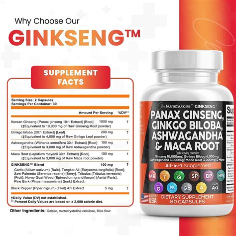 Premium Brain Supplement With Panax Ginseng Ginkgo Biloba Ashwagandha