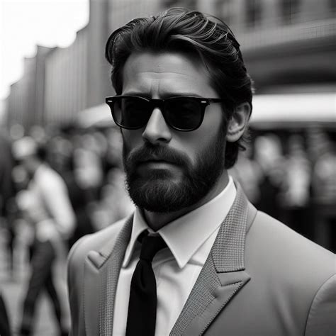 Premium Photo A Young Hipster Man In Black Suit Black Beard And