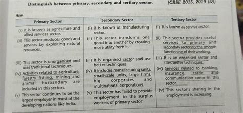 Distinguish Between Primary Secondary And Tertiary Sector Cbse 2015 2