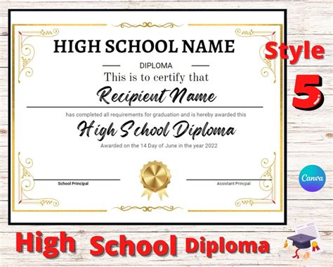 High School Diploma Template, Editable High School Diploma, HS Diploma ...