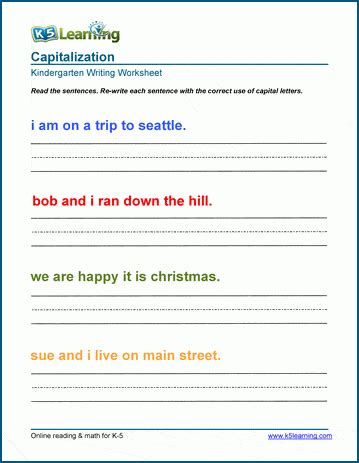 Capitalization Writing Sentences Worksheets Worksheetscity