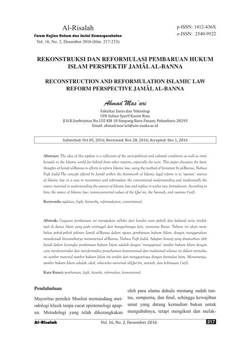 Pdf Rekonstruksi Dan Reformulasi Pembaruan Hukum Islam Perspektif