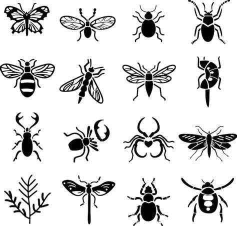 Premium Vector Insects Collection Black And White Silhouette Vector Illustration