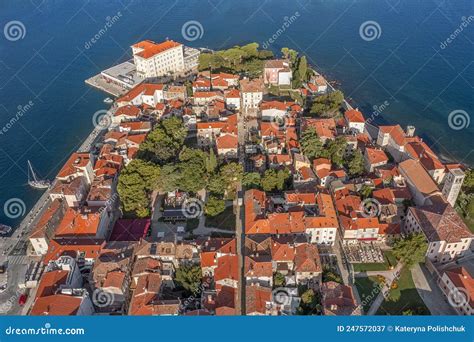 Aerial View To Porec Old Town Popular Travel Destination In Istria