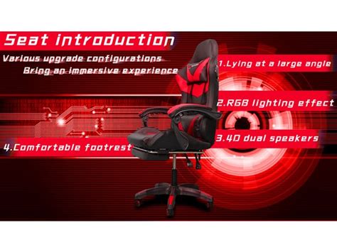 Gaming Chair with Speakers and LED Lights