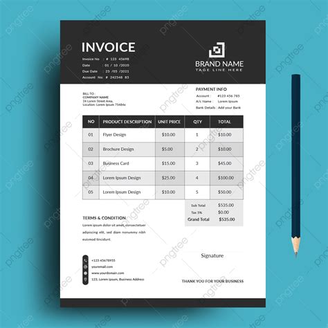 Modern Invoice Template Black And White Premium Vector Template