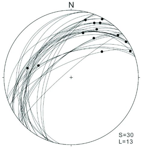 Lower Hemisphere Equal Area Stereographic Projection Of Mylonitic