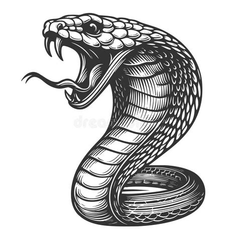 cobra snake  striking pose engraving raster stock illustration