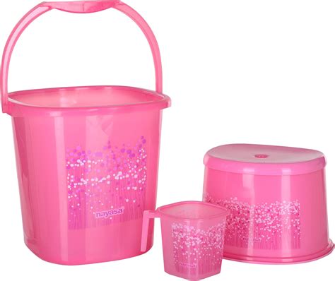 Nayasa Funk Square Dlx 3 Pcs Bathroom Set Bucket 25 Lmug 15 Lstool