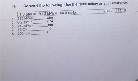 Iii Convert The Following Use The Table Below As Your Reference