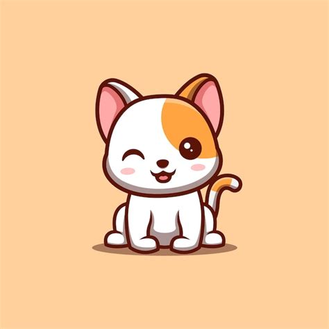 Premium Vector White Cat Sitting Winking Cute Creative Kawaii Cartoon Mascot Logo