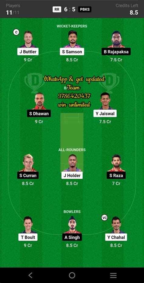 RR vs PBKS 8th Match Dream11 Team fantasy Prediction: TATA IPL