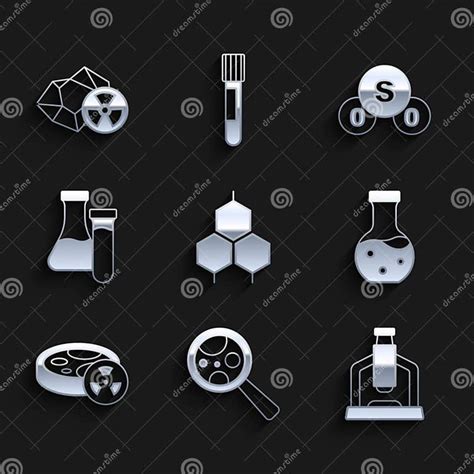 Set Chemical Formula Microorganisms Under Magnifier Microscope Test