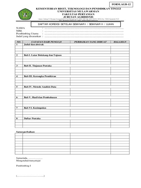 Fillable Online Form Agb Koreksi Setelah Seminar Pdf Fax Email Print