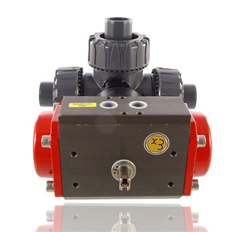 Pneumatically Actuated 3 Way Ball Valve L Bore Ball Plain Male Ends