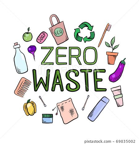 Inscription Zero Waste With Eco Friendly Stock Illustration