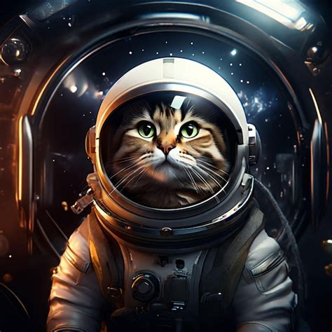 Premium Photo | A cat in a space suit in a space ship helmet on