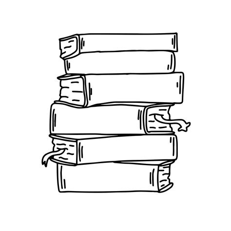 A Stack Of Books In Cartoon Outline Doodle Style Reading Books In