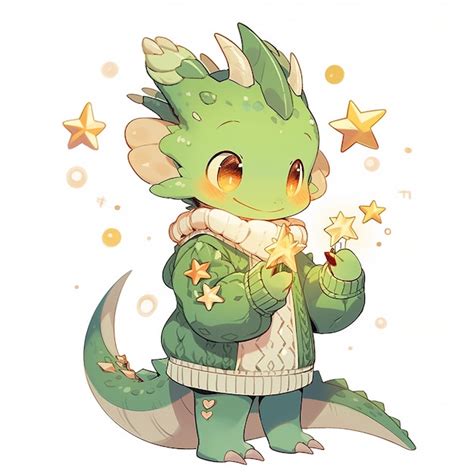 Premium AI Image | Cute Christmas green dragon in anime style on white ...