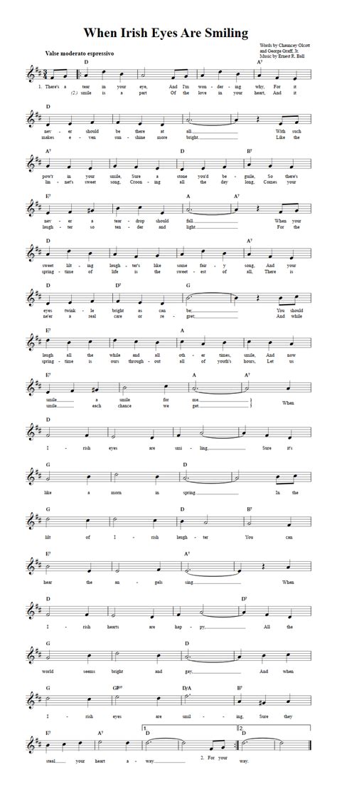 When Irish Eyes Are Smiling Chords Lyrics And Sheet Music For B Flat Instruments