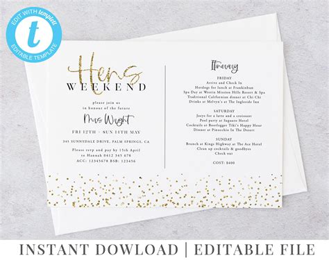 Hens Party Invitation Hens Weekend Template Hens Invitation And