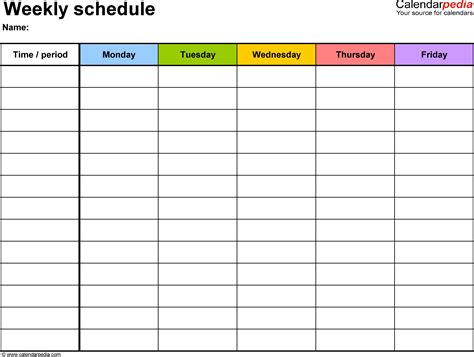 Weekly Calendar Template For Word - Printable Word Searches