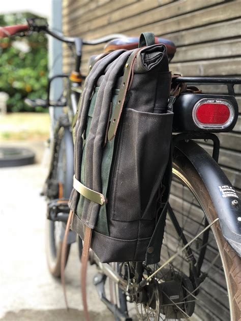 Convertible Backpack Into Bike Pannier Bicycle Bag In Waxed Canvas