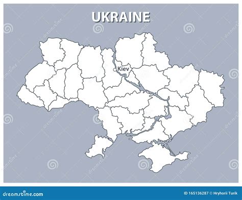 Map Of Ukraine Detailed Outline Of The Country On A Gray Background