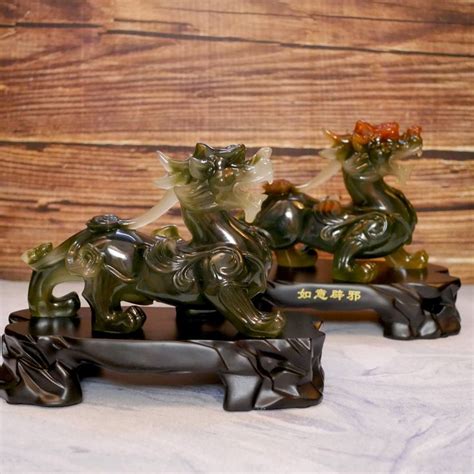 Chinese Feng Shui Pixiu Lion Resin Statue Pair Home Decor Blessing G