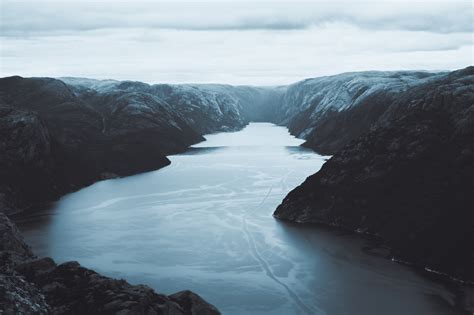 Nature Landscape Mountains Rocks Clouds Sky Water River Far View Fjord ...