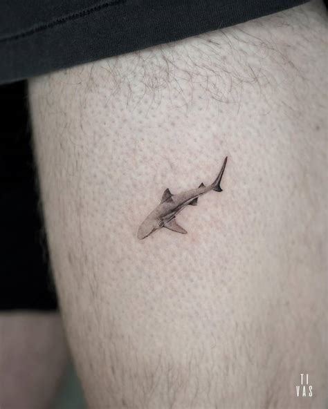 Micro Realistic Shark Tattoo Located On The Thigh