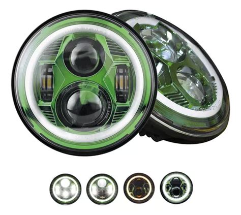 I O L 2 Faro Led 7 Pulgada Ojo Blanco Ambar Drl Fondo Verde Meses Sin