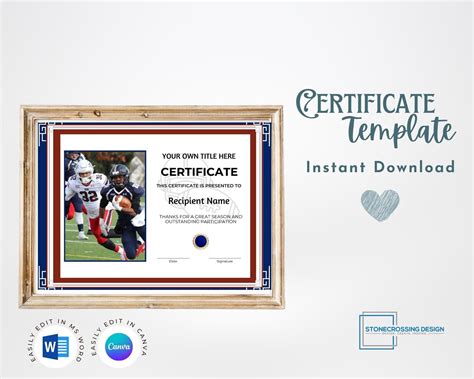 Editable Football Sports Certificate Template With Photo. Award. Trophy ...