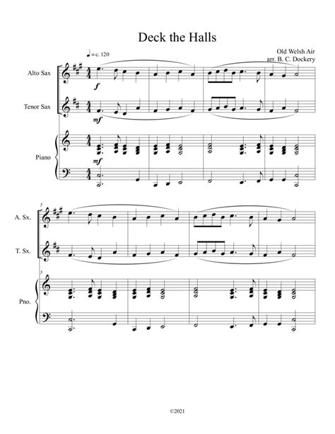 Deck The Halls Alto And Tenor Sax Duet With Piano Accompaniment Arr