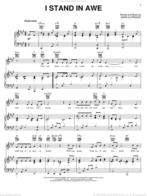 I Stand In Awe Sheet Music For Voice Piano Or Guitar Pdf