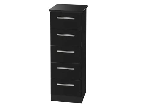 Welcome Knightsbridge Black High Gloss 5 Drawer Tall Narrow Chest Of