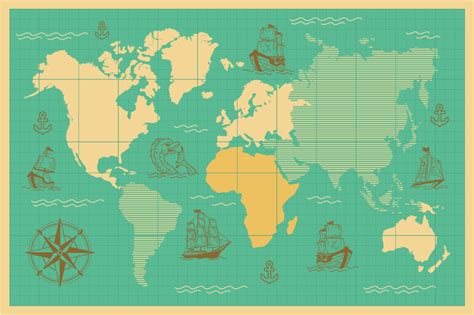 Alfombra vinílica mapamundi Mapa del mundo con barcos TenVinilo