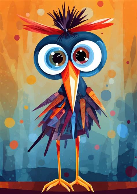 A Cartoon Owl With Big Eyes And A Mustache On Its Head Is Standing