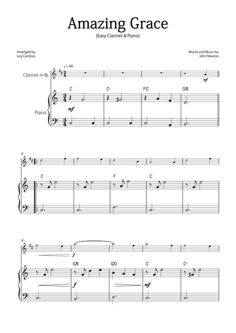 Amazing Grace Beautiful Easy Version For Clarinet And Piano Arr