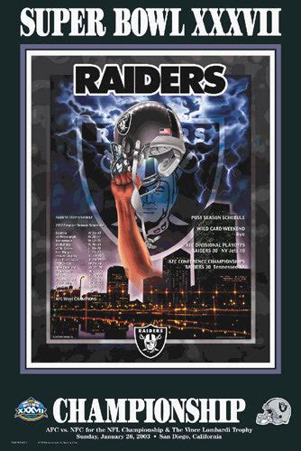 Oakland Raiders Super Season 2002 Super Bowl Xxxvii Poster Action Sports Poster Warehouse