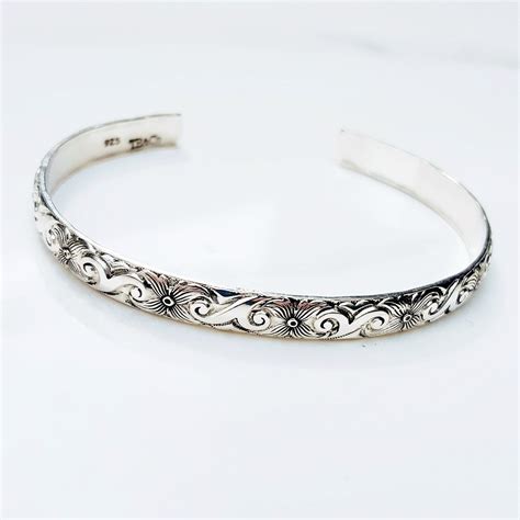 Secret Hidden Message Solid Sterling Silver Bracelet . Floral Silver
