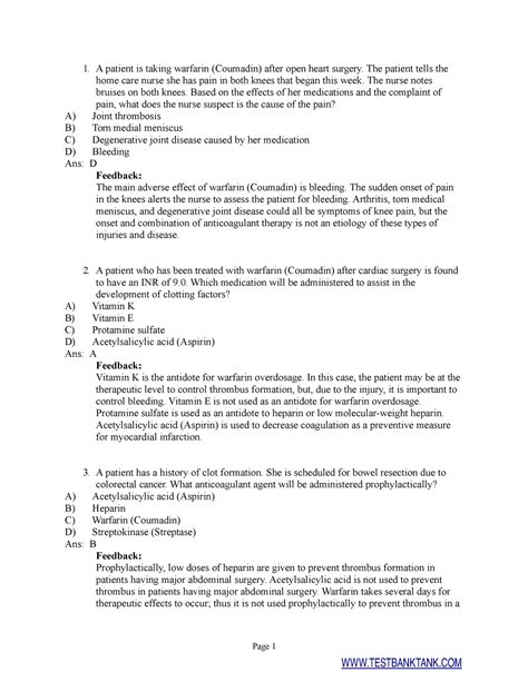 Chapter 9 Drug Therapy For Coagulation Disorders Test Bank Tank Page