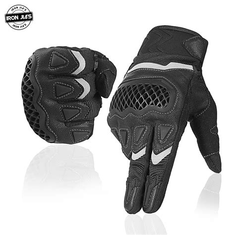 Iron Jias Leather Motorcycle Gloves Breathable Knuckle Protective Gear Durable Riding Motorbike