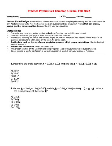 Practice Common Exam Phys Fall Practice Physics