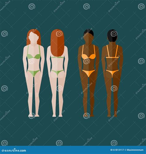 Illustration With Naked Women Body Front And Back View In Flat Style