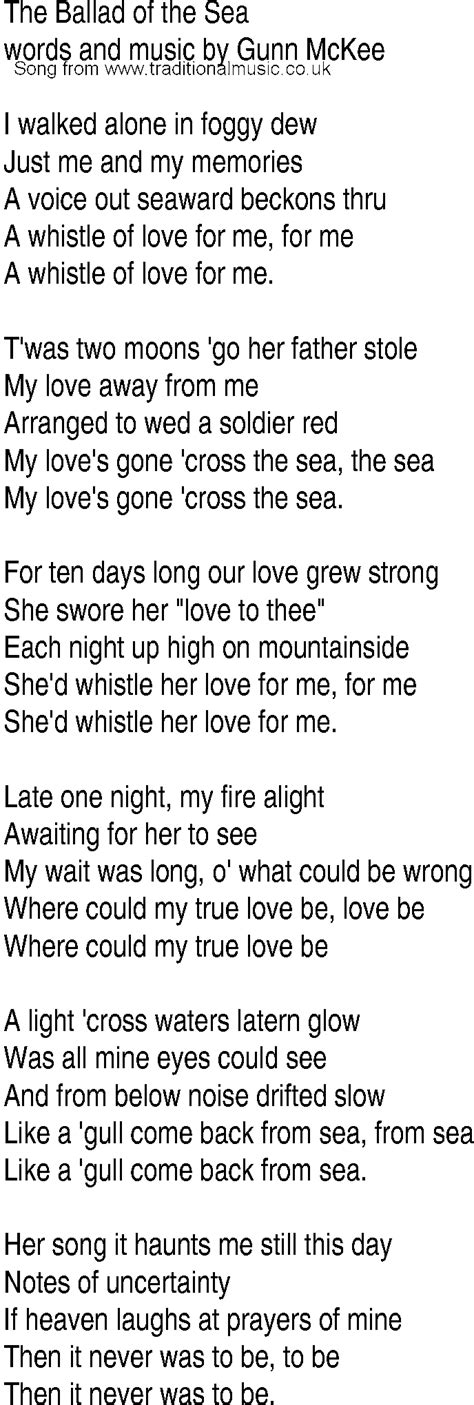 Irish Music Song And Ballad Lyrics For Ballad Of The Sea