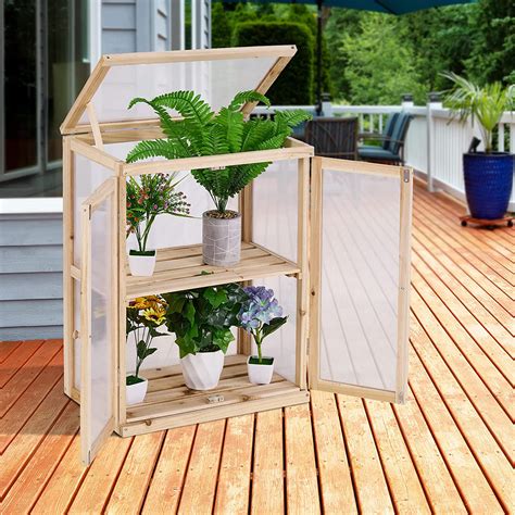 Bigtree Wooden Cold Frame Garden Greenhouse Mini Nursery Cabinet Wood Color 22x14x29