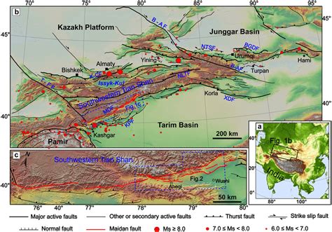 A Topographic Map Showing The Location Of The Tian Shan B