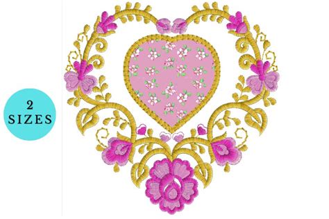 Applique Floral Heart Embroidery Design