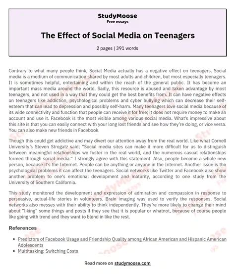 The Effect Of Social Media On Teenagers Free Essay Example